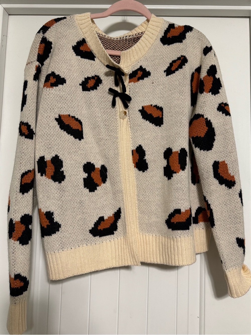 Ivory Leopard Print Knit Sweater - Women